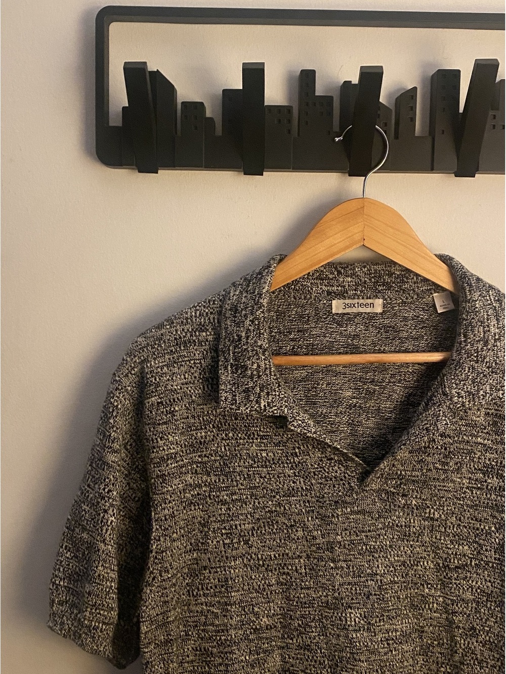 3sixteen Grey Marled Johnny-Collar Polo